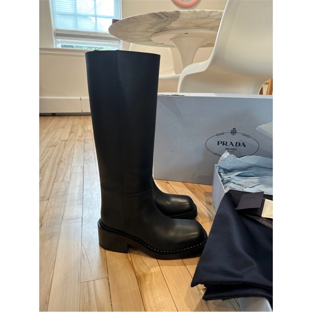 Prada black brushed calf leather boots in size EU 39 - Picture 3 of 8
